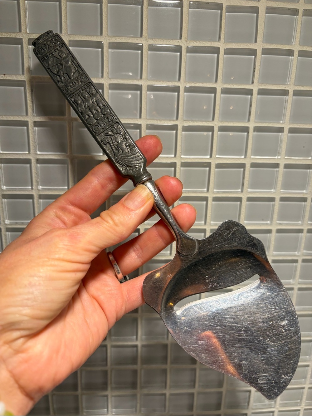 Vintage MCM Spar Norway Viking inscribed collectible cheese slicer plane